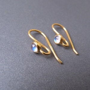 Rainbow Moonstone Ear Wires • Silver / Gold Vermeil • Delicate SMALL 3mm Natural Gemstone • Blue Glow • Earrings Hook Findings • Open Loop