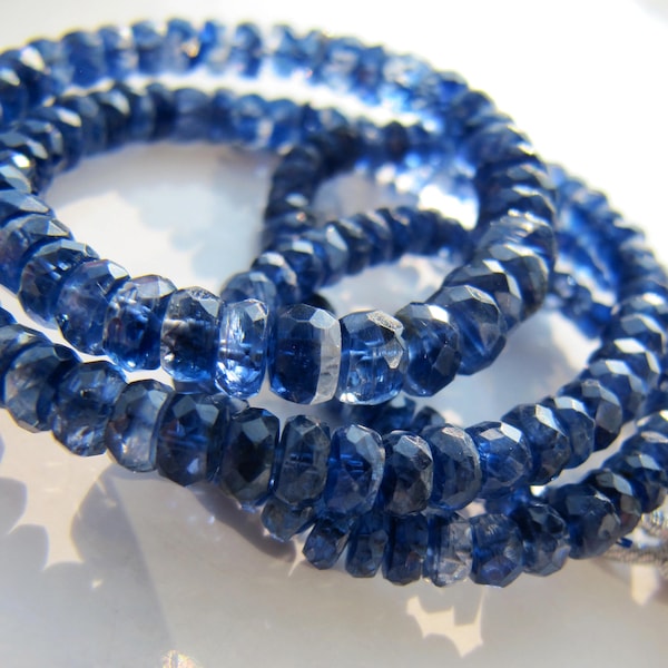 Kyanite tyre rondelles • 3.5-5mm • AA micro faceted drilled • Natural gemstone beads • Dark sapphire blue  with banding