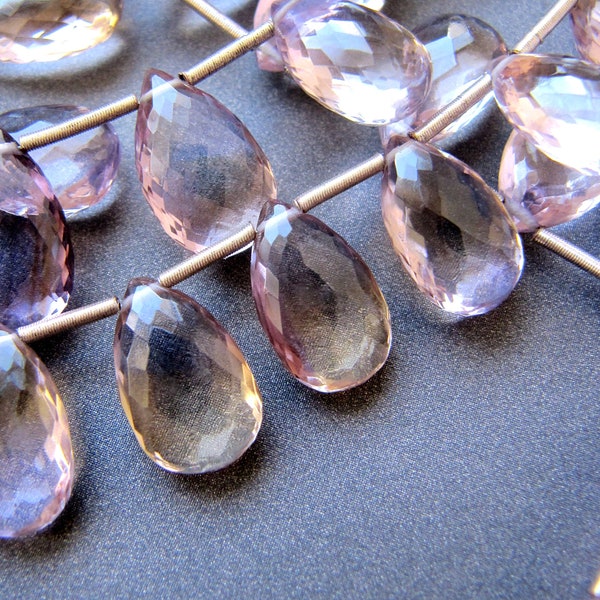 Ametrine flat pear drops • 12-14.5x8.50mm • Pairs • AAA micro faceted briolettes • Natural gemstone • Pale purple champagne Amethyst Citrine
