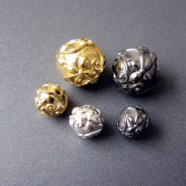 Sterling silver Floral Bead • 8 / 12.50mm • Round • Gold vermeil Black rhodium • Flower Frangipani Design • DIY Jewellery Craft Supplies