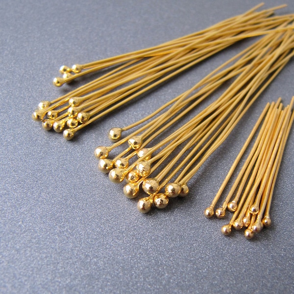 18k Gold 24ga Ball Head Pin • 1 / 1.25 / 1.5 / 2 inch • 24ga 0.50mm Wire • 1.3 / 1.6 / 2mm Ball • Solid 18 Carat Gold