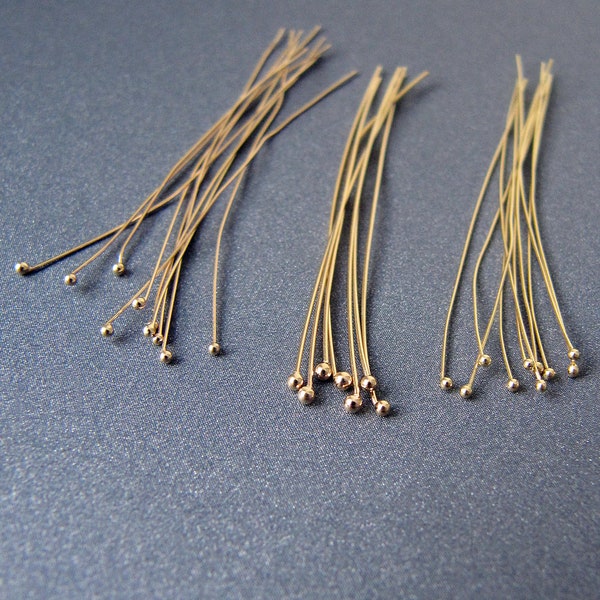 14k Solid Gold Ball Headpin • 26ga 28ga • 1.5 /2 inches • Solid 14 Carat Yellow Gold • Jewellery Making Supplies