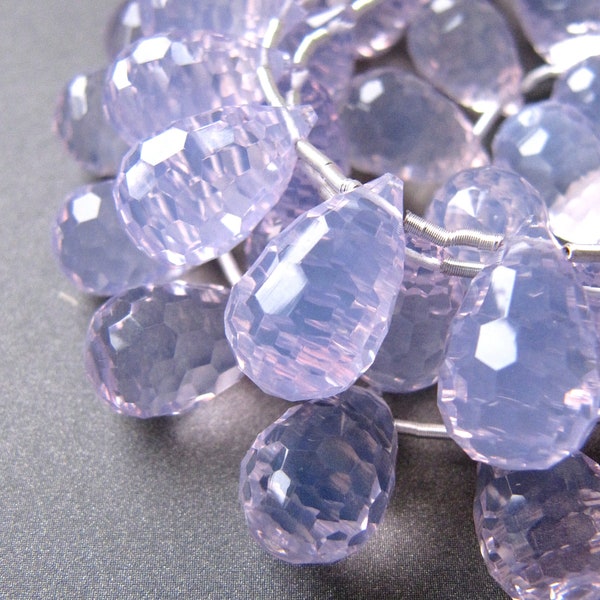 Lavender Quartz Tear Drops • Pairs • 13.75-14mm x 8.50-9mm • AAA+ Micro Faceted Honeycomb Cut • Natural • Limited stock