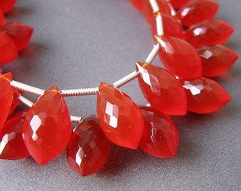 Carnelian Spiky Tear Drops • 12x7mm • AAA Micro Faceted • Fancy Chandelier Dew Drop Briolettes • Orange Red • Pairs Available