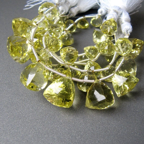 Lemon quartz pyramids • 6.50-8mm • Matching pairs • AAA micro faceted triangular drop briolettes • Lemon yellow