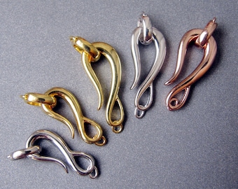 Sterling Silber Haken Verschluss • 23x9 / 26 x 10 mm • Rhodium / Gelb / Rotgold Vermeil • Zeitgenössische, moderne Slick Sleek Perle Edelstein Verschluss