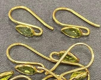 14k Gold Peridot Ear Wires • Solid 14 Carat Gold • Earrings Hooks with Open Loop • Genuine Natural Gemstone • Tariff Free Delivery to USA