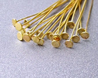 18k Gold 24ga Head Pin with 2.25mm Flat Top • 0.50mm Wire • 3cm / 4cm / 5cm Long • Solid 18 Carat Gold Headpin • Tariff Free Delivery to USA