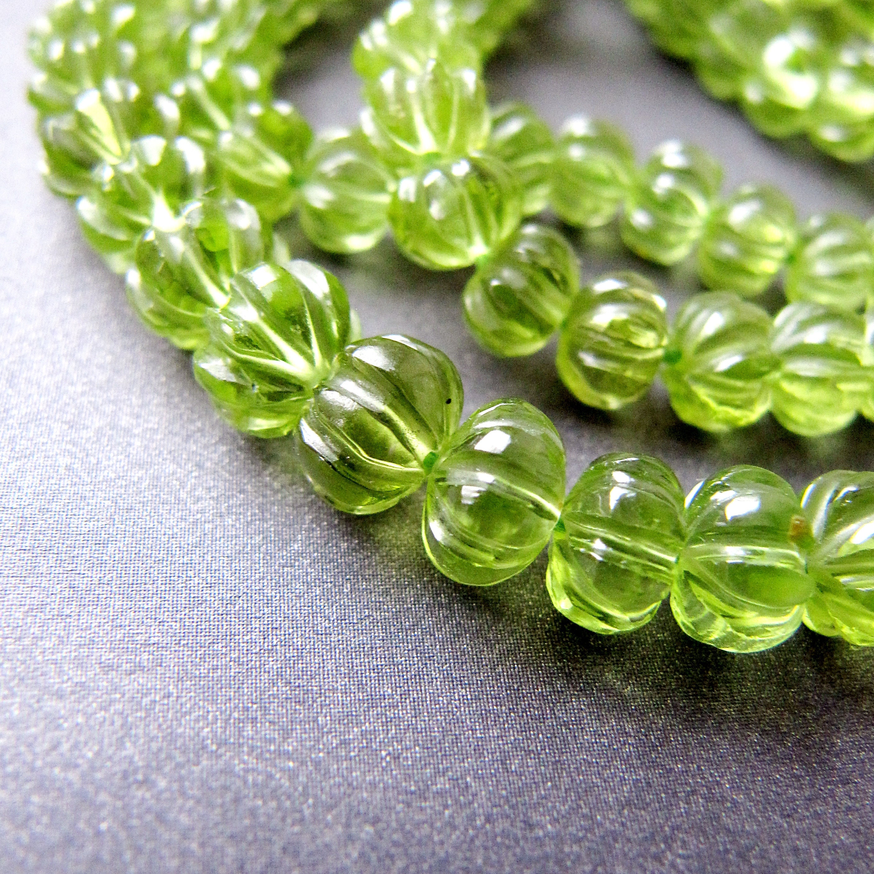 Peridot Carved Pumpkin Rondelles 5 6.25mm AAA Hand Carving Melon