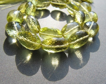 Lemon Quartz Oval Beads Strand (11.5 inch) • PREMIUM SELECTION • 10-12mm • AAA Micro Faceted Natural Gemstone Drilled • Sunny Yellow Green