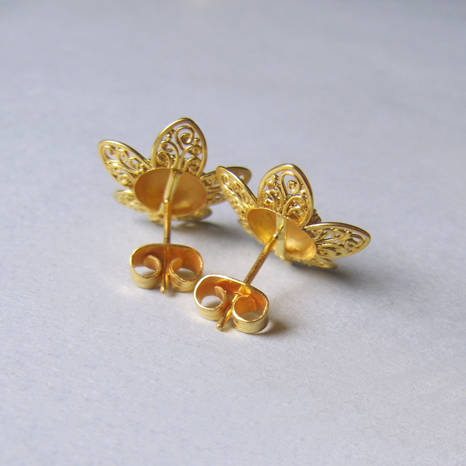 18k Gold Earrings Findings 17mm Filigree Flower 8mm Dome Etsy Norway