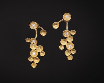 Gold Celestial Falling Stars Star Cluster Earrings • 30mm • Starlight Cascade Sparkling Cubic Zirconia • Tariff Free Delivery to USA