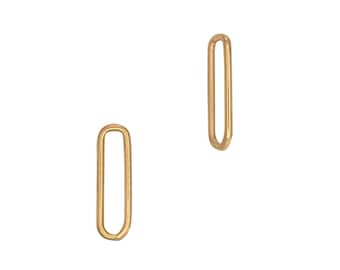 14K Gold Paperclip Connector • 8.7x2.5x0.6mm Smooth Chain Link Component • Solid 14 Carat Yellow Gold • Closed Oval Jump Ring