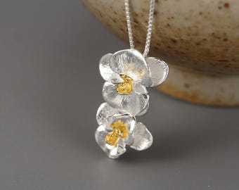 Silver Phalaenopsis Orchid Pendant Necklace • Curb Chain • Sterling Silver 925 • Tariff Free Delivery to USA