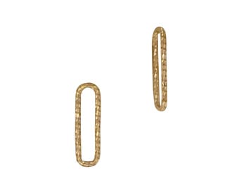 14K Gold Faceted Paperclip Connector • 8.7x2.5x0.6mm Diamond Cut Chain Link Component • Solid 14 Carat Yellow Gold • Closed Oval Jump Ring