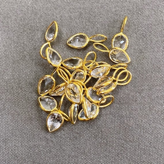 White Topaz Charm, 18k Gold Charm, Handmade Charm Pendant