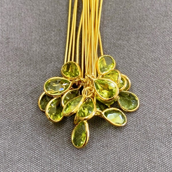 18k Gold Gemstone Head Pin • 24ga / 0.50mm x 38mm Long Pin • 6x4mm Natural Peridot Tear Drop Charm • Solid 18 Carat Yellow Gold