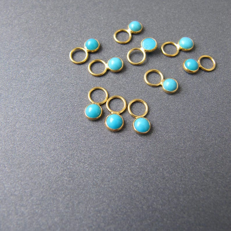Turquoise Hoop Earring Charm in Solid 18k Gold • Tiny 3mm Gemstone • 4mm Flat Ring /3mm Hole • Natural Arizona Turquoise • SUPER CUTE image 3