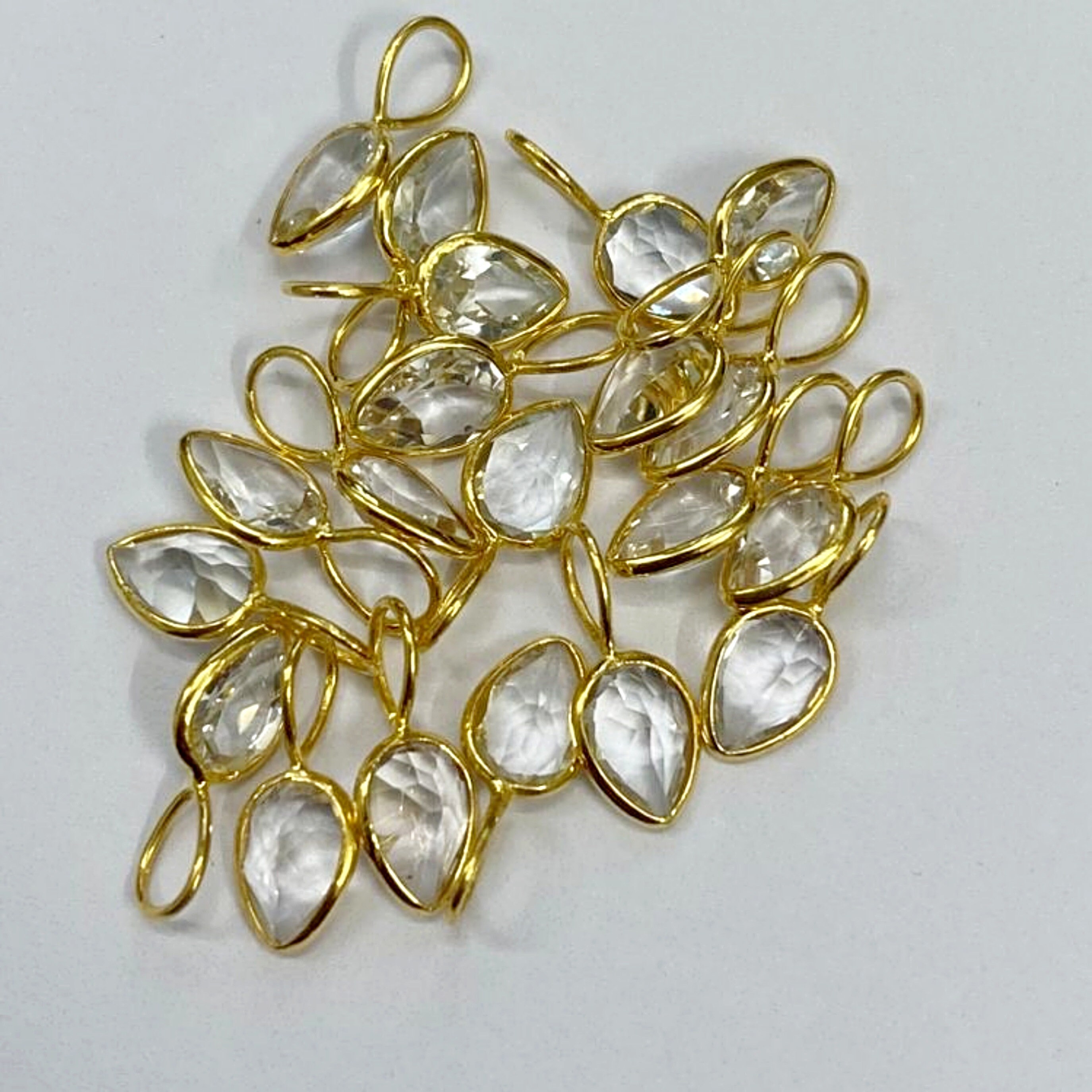18k Gold White Topaz Tear Drop Charm • 6x4mm Genuine Natural
