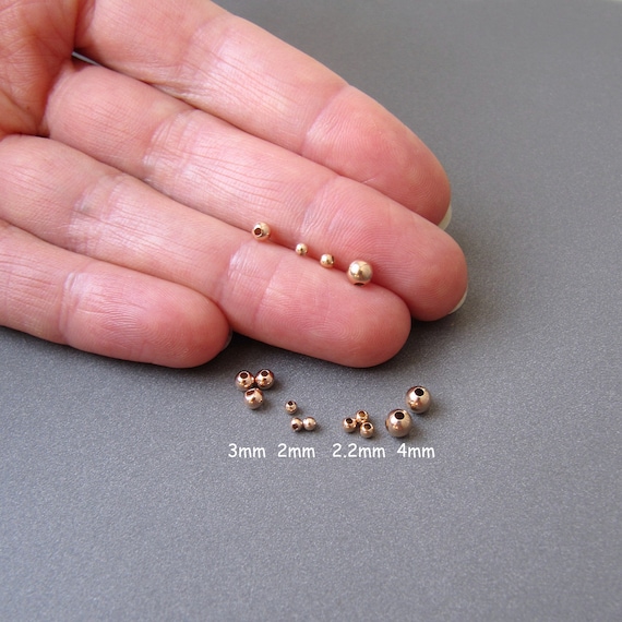 14k Rose Gold Round Beads 2mm 2.2mm 3mm 4mm Light / Medium Weight