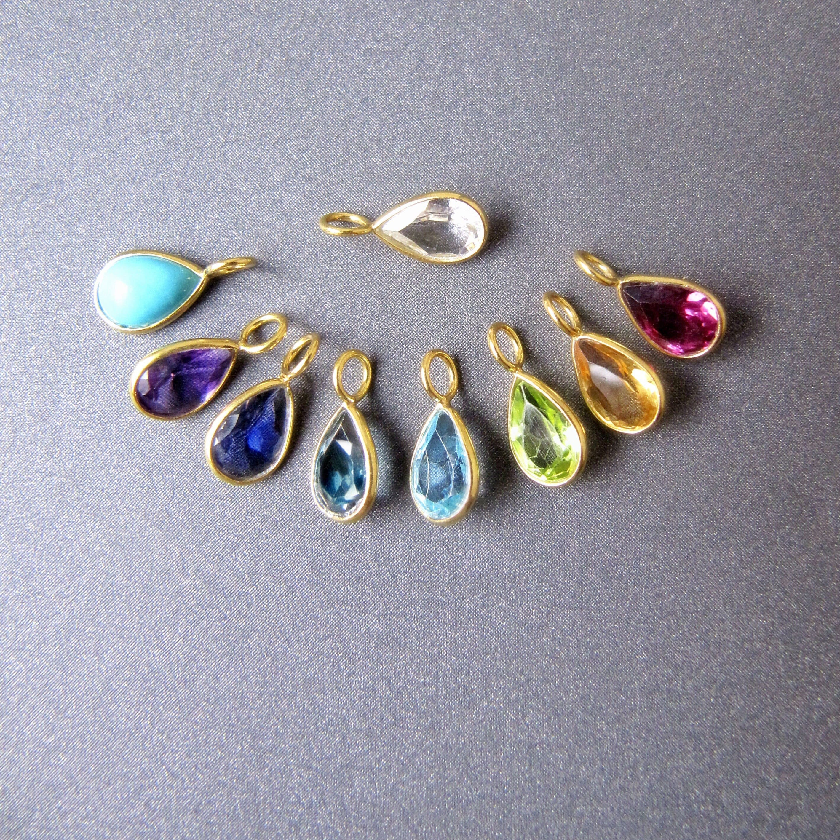 18k Gold 6x4mm Gemstone Tear Drop Charm • 3mm Ring