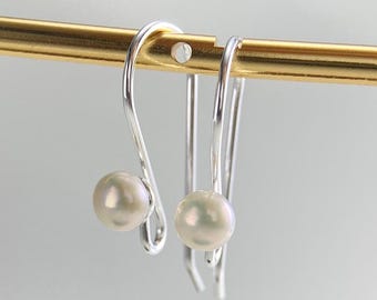 Earrings Hooks with Pearl for DIY Jewellery in Sterling Silver • 22x10mm • Natural 4mm White Pearls • Open Loop Ear Wires - Slide On a Charm