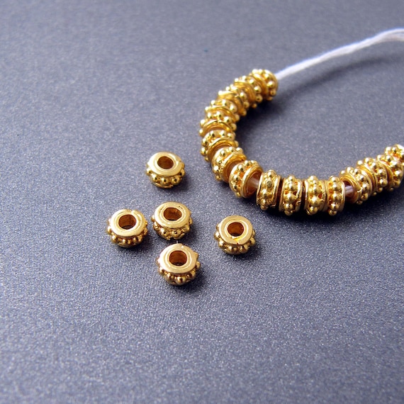 18k Gold Spacer Beads 3.70x1.90mm Solid 18 Carat Yellow Gold Heavy Weight  Daisy Flower Spacers Handmade Granulation 