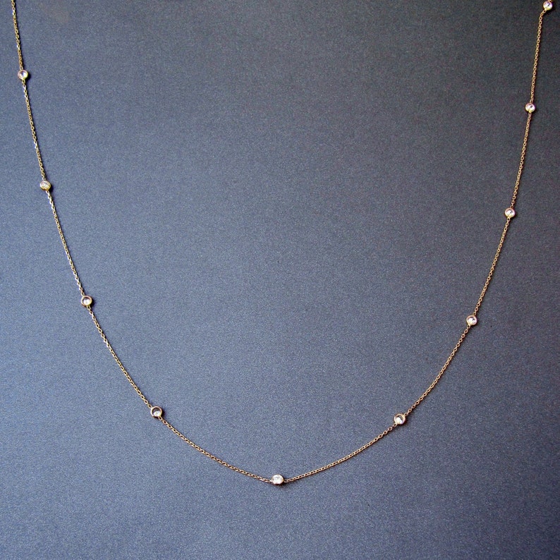 CZ station necklace 14k gold satellite chain Sparkly cubic Etsy