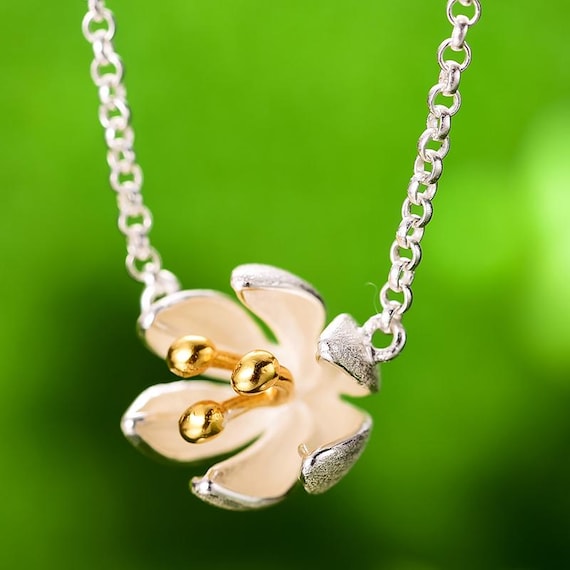 Silver Lotus Chain Necklace • Sterling Silver 18k Gold Plated
