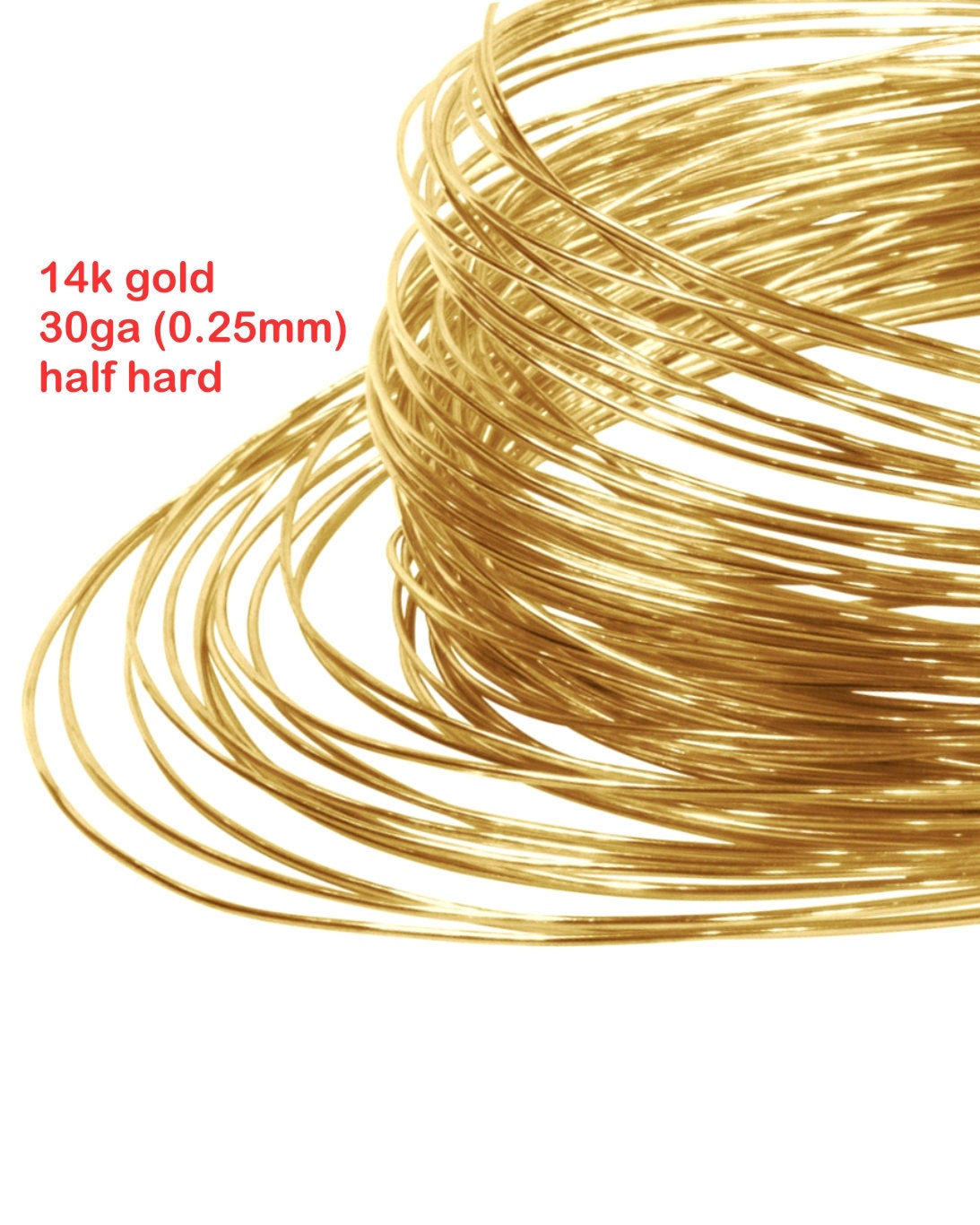 14k gold wire • 30ga 0.25mm • Half Hard Round • Solid 14 Carat Yellow Gold  585 • Jewellery Making Supplies