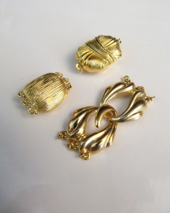 Lot De 20 Fermoirs Bijoux Filigrané 3 Rangs - 15x10 Mm Doré Léger - France