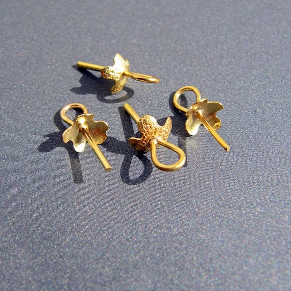 18k Gold Bail Screw Eye Pin • 0.70 / 0.80 / 0.90mm x 8mm Peg • 5x4mm Tear Drop Ring • Solid 18 Carat Gold • For Half Drilled Pearls Beads