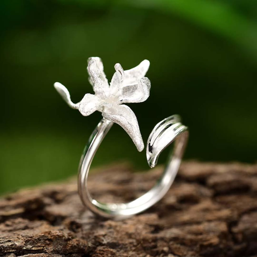 Silver Iris Ring • Adjustable Size Fits Most • Solid Sterling