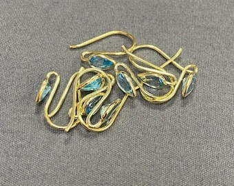 Earrings Hooks with Swiss Blue Topaz in Solid 14k Gold for DIY Earrings• 6x4mm Natural Gemstone Ear Wires / Open Loop • Tariff Free to USA
