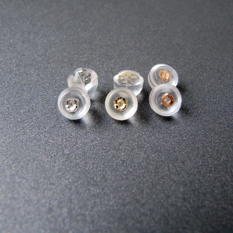 14K Yellow /Rose / White Gold Silicon Earring Backs 6mm For 0.5-0.85mm Posts Replacement Friction Ear Nuts for Stud Studs Earrings image 1