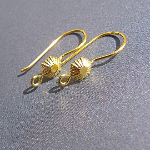 18k Gold Sun Fancy Ear Wires 20x10mm 0.70mm Wire Open Loop Solid 18 Carat Gold Earrings Shepherds Hooks Handmade