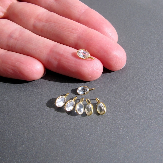 18k Gold White Topaz Charm • 6x4mm Genuine Natural Gemstone