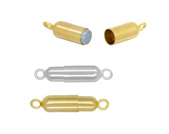 May include: Three magnetic clasps for necklaces or bracelets. One is silver, and two are gold.
