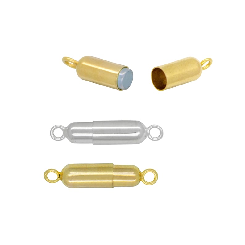 May include: Three magnetic clasps for necklaces or bracelets. One is silver, and two are gold.