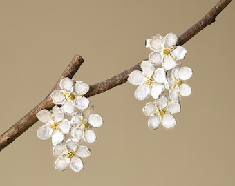 Small Forget Me Not Cluster Stud Earrings • 19x13mm • Sterling Silver Flower Studs • 18k Gold Plated • Tariff Free Delivery to USA