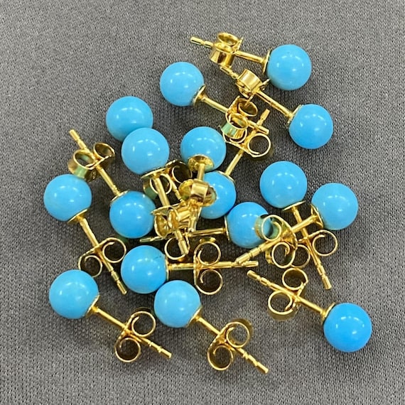 18k Gold Turquoise Ball Stud Earrings 4mm 5mm Single Earring Pair Natural Arizona Turquoise Real 18 Carat Gold