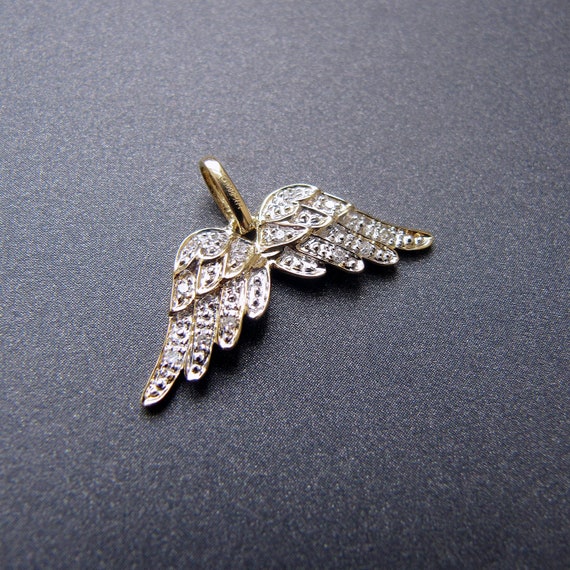 14K Gold Angel Wing Charm Pendant - Yellow, White, Or Rose Gold, Various Sizes - View #2