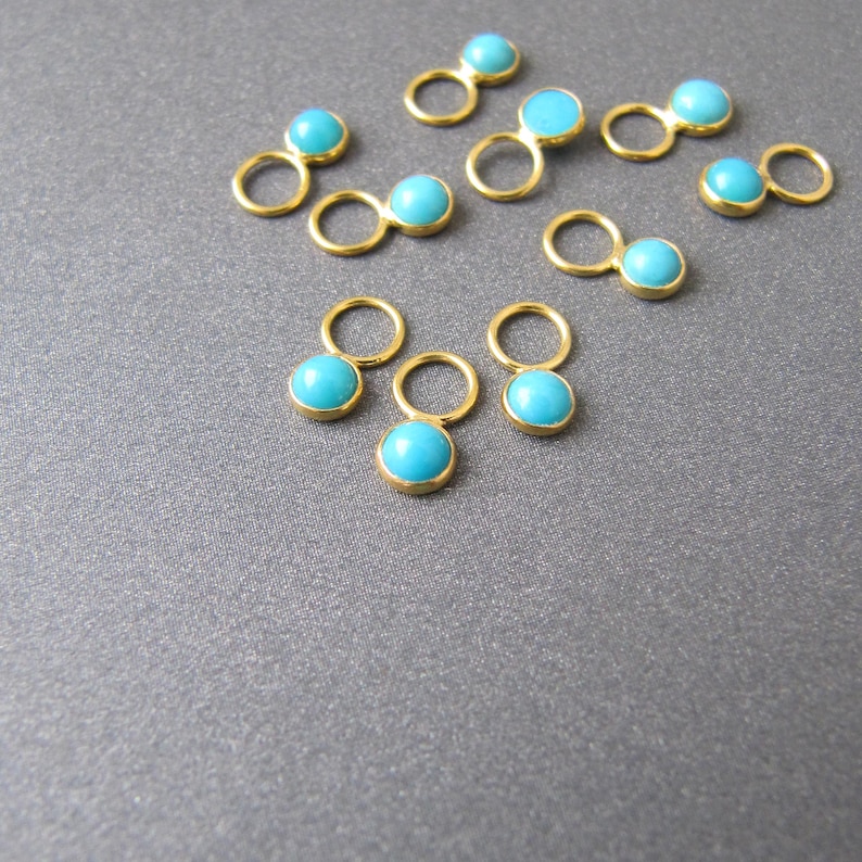 Turquoise Hoop Earring Charm in Solid 18k Gold • Tiny 3mm Gemstone • 4mm Flat Ring /3mm Hole • Natural Arizona Turquoise • SUPER CUTE image 2