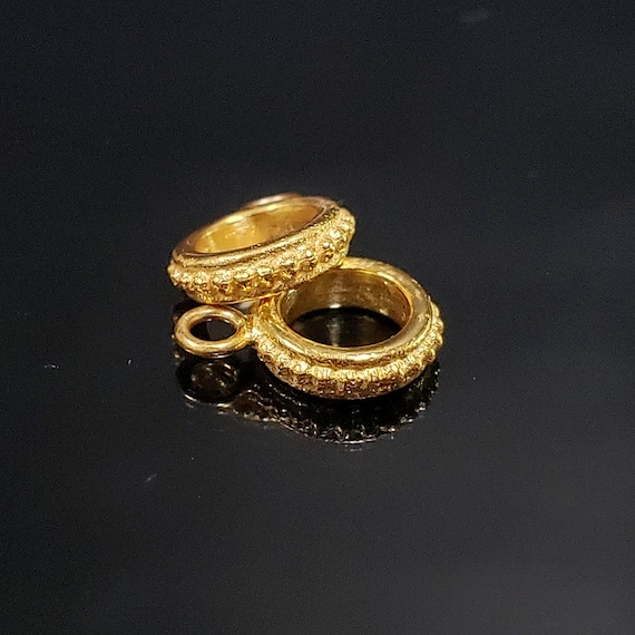 18k Gold Charm Holder Pendant Bail (1) with 3mm Closed Ring • 7.50x2.15mm • Large 5mm Hole • Solid 18 Carat Gold • Heavy • Granulation