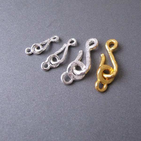 Silver Hook and Eye Clasp • Small / Medium / Large - Choose Size • Chunky • Sterling / 18k Gold Vermeil • Hammered Rustic Finish