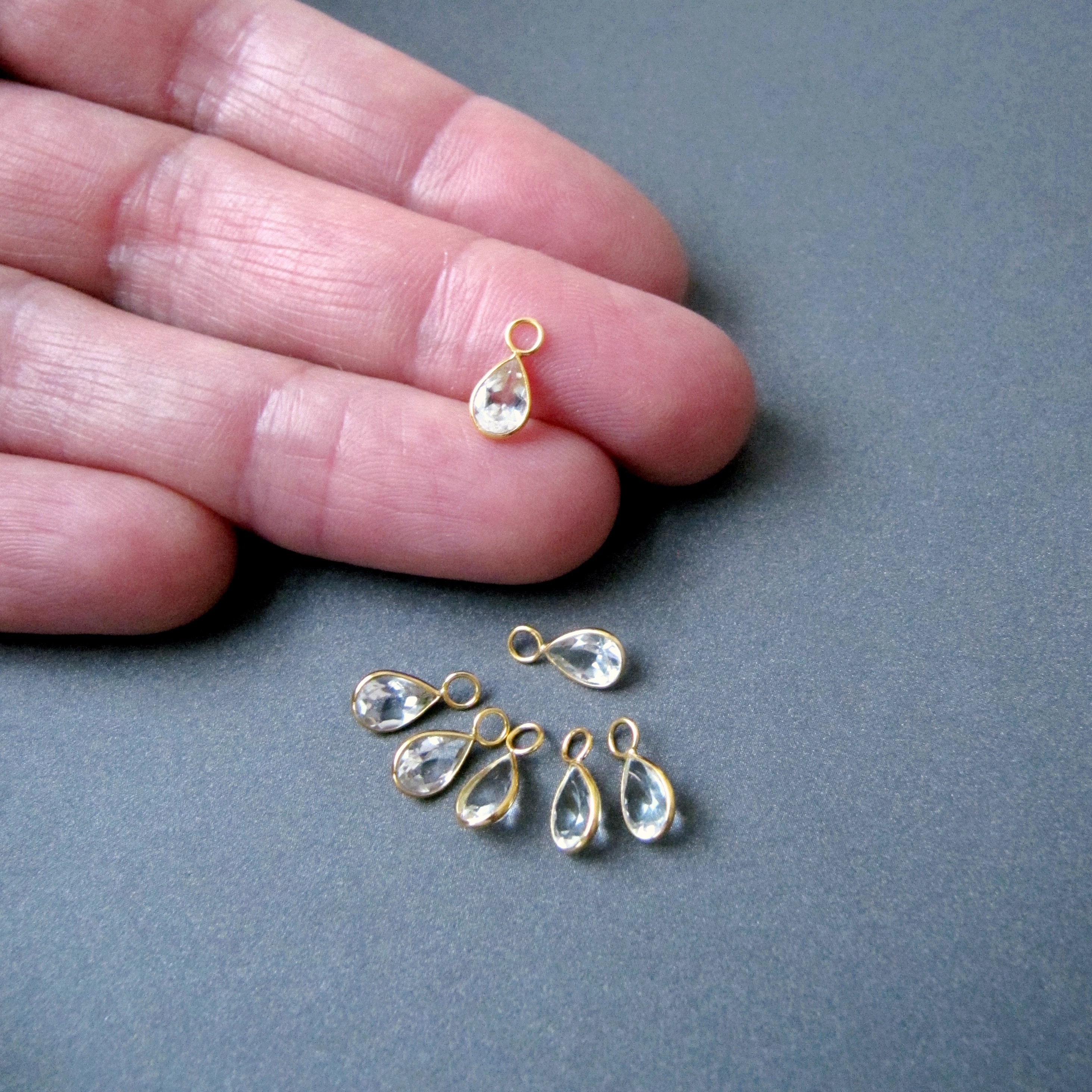 18k Gold White Topaz Tear Drop Charm for Earrings • 6x4mm