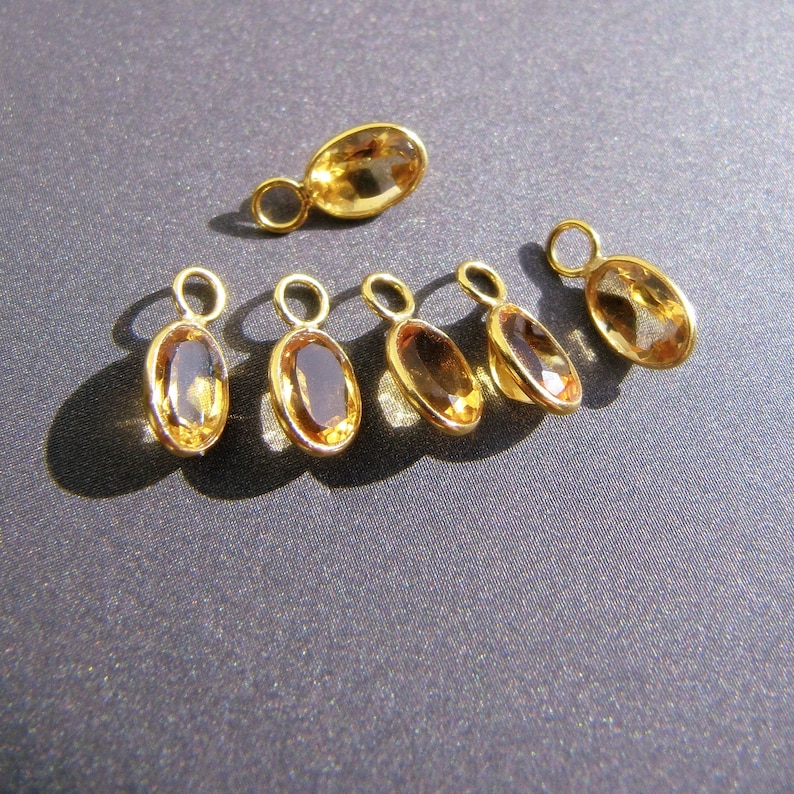 18k Gold Citrine Charm for Earrings 6x4mm Natural Gemstone 3mm Ring with 2.2mm Hole Solid 18 Carat Gold November Birthstone image 1