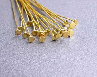 14k Gold 24ga Head Pin with 2.25mm Flat Top • 0.50mm Wire • 3cm / 4cm / 5cm Long • Solid 14 Carat Gold Headpin • Tariff Free Delivery to USA