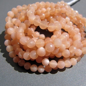 Peach Moonstone Round Beads • 4-4.75mm • AAA Micro Faceted • Sphere Ball Drilled Rondelle Beads • Natural Gemstone • Beige Pink Orange