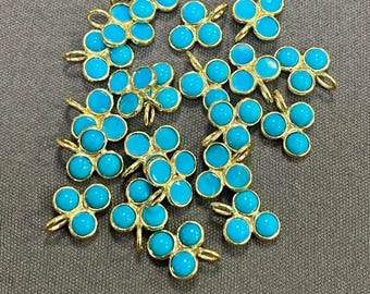 14k Gold Sleeping Beauty Turquoise Charm • 8x10mm Triple Cluster Round Berry Pendant • Solid 14 Carat Gold • Tariff Free Shipping to USA